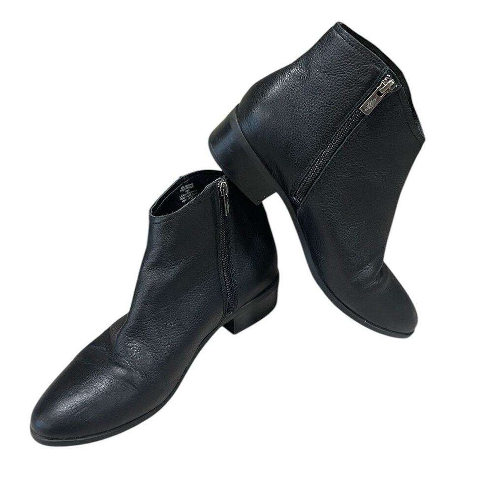 American Rag AR Jolene Ankle Boot Sz 9.5 Women's Black Leather Zip -Block Heel